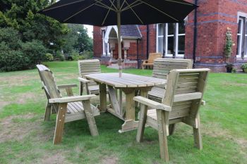 Ergo Table Set - Sits 6 Wooden Garden Dining Furniture Including a Stylish Table 2 Benches and 2 Chairs