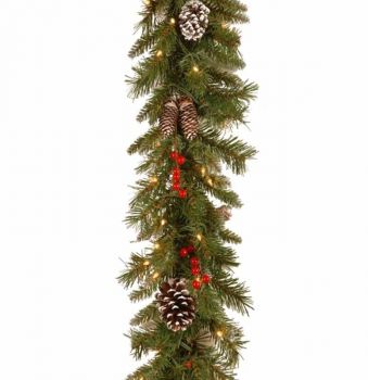 Frosted Berry 9ft x 10" Garland 50 Warm White LED