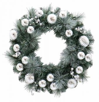 Frosted Silver Pine 24" Wreath Silver Balls