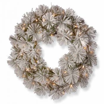 Snowy Bristle Pine 24" Wreath 50 W/W BAT