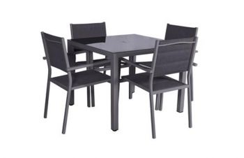 Sorrento 4 Seater Set - 90cm Black glass table, 4 x padded chairs including parasol