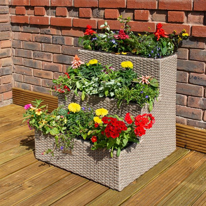 Tier Rattan Planter - Steel - L62 x W60 x H62 cm - Natural