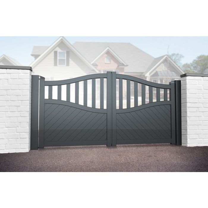 Double Swing Gate 3500x1600mm Grey - Diagonal Solid Infill and Bell ...