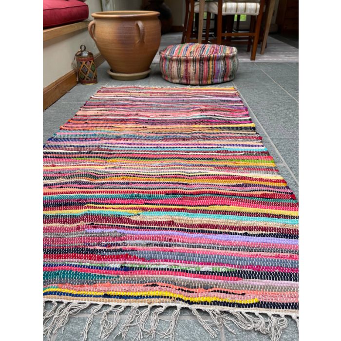 SHANTI Shabby Chic Rag Rug Flat Weave Design - L180 x W180