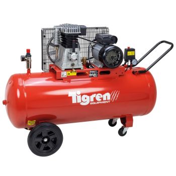 TIGREN 150ltr 3hp Belt-Driven Compressor - L130 x W40 x H78 cm