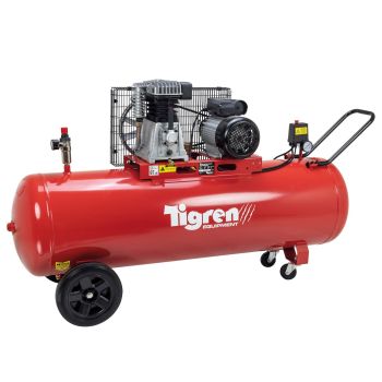 TIGREN 200ltr 3hp Belt-Driven Compressor - L150 x W40 x H78 cm
