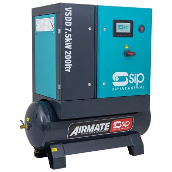 SIP VSDD 7.5kW 10bar 200ltr 400v Rotary Screw Compressor - L144 x W67 x H147 cm