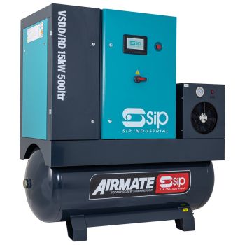 SIP VSDD/RD 15kW 8bar 500ltr 400v Rotary Screw Compressor with Dryer - L188 x W82 x H185 cm