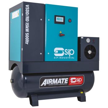 SIP VSDD/RD 15kW 10bar 500ltr 400v Rotary Screw Compressor with Dryer - L188 x W82 x H185 cm