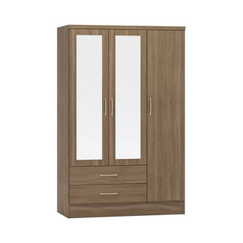 Nevada 3 Door 2 Drawer Mirrored Wardrobe - L52 x W116 x H182.5 cm - Rustic Oak Effect