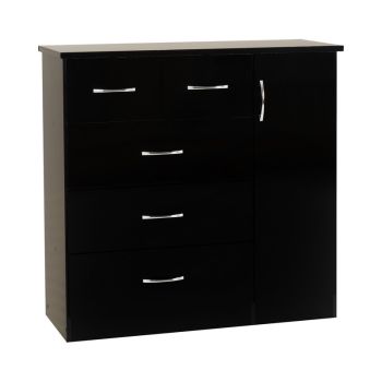 Nevada 5 Drawer Low Wardrobe - L46 x W117 x H115 cm - Black Gloss