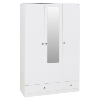 Denver 3 Door 2 Drawer Mirrored Wardrobe - L48 x W112 x H175.5 cm - White Gloss