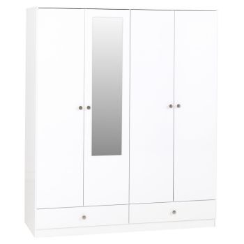 Denver 4 Door 2 Drawer Mirrored Wardrobe - L48 x W175.5 x H149 cm - White Gloss