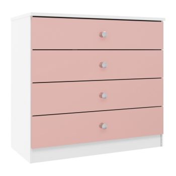 Denver 4 Drawer Chest - L36 x W75 x H70 cm - White/Pink Gloss