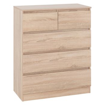 Malvern 3+2 Drawer Chest of Drawers - L40 x W99.5 x H80 cm - Sonoma Oak