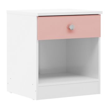 Multi Pack of 2 - Denver 1 Drawer Bedside Table - L36 x W45.5 x H40 cm - White/Pink Gloss