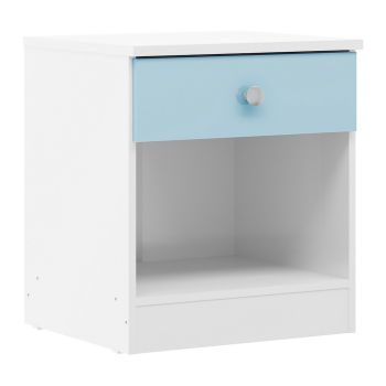Multi Pack of 2 - Denver 1 Drawer Bedside Table - L36 x W45.5 x H40 cm - White/Blue Gloss