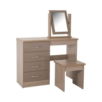 Nevada 4 Drawer Dressing Table Set - Oyster Gloss/Light Oak Effect Veneer
