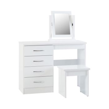 Nevada 4 Drawer Dressing Table Set - White Gloss
