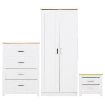 Portland Trio 3 Piece Bedroom Furniture Set - L53.5 x W187.5 x H80 cm - White/Oak