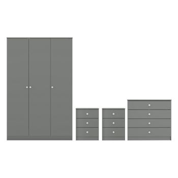 Denver 3 Door Wardrobe Bedroom Set - L48 x W175 x H112 cm - Grey Gloss