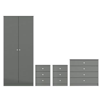 Denver 2 Door Wardrobe Bedroom Set - L48 x W175 x H75 cm - Grey Gloss