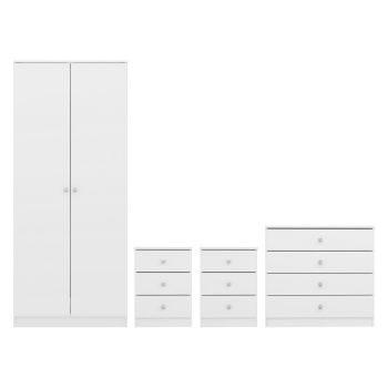 Denver 2 Door Wardrobe Bedroom Set - L48 x W175 x H75 cm - White Gloss