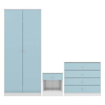 Denver Trio 3 Piece Bedroom Furniture Set - L48 x W175 x H75 cm - White/Blue Gloss