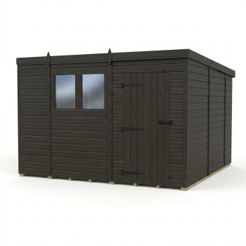 10ft x 10ft Composite Pent Garden Shed Single Door With Windows - Composite - L305 x W305 x H210 cm - Grey