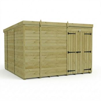 10ft x 10ft Pent Garden Shed Double Door No Windows - Pressure Treated Timber - L305 x W305 x H210 cm - Natural