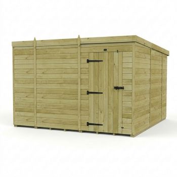 10ft x 10ft Pent Garden Shed Single Door No Windows - Pressure Treated Timber - L305 x W305 x H210 cm - Natural