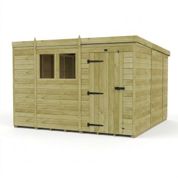 10ft x 10ft Pent Garden Shed Single Door With Windows - Pressure Treated Timber - L305 x W305 x H210 cm - Natural
