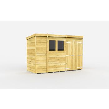10 x 4 Feet Pent Shed - Double Door With Windows - Wood - L118 x W302 x H201 cm