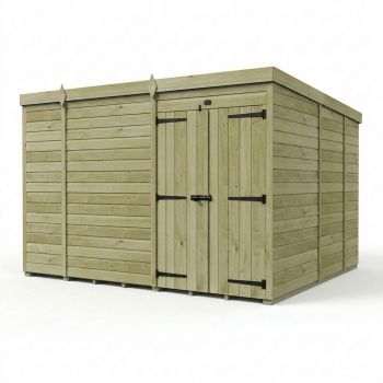 10ft x 9ft Pent Garden Shed Double Door No Windows - Pressure Treated Timber - L305 x W274 x H210 cm - Natural