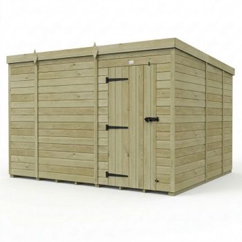 10ft x 9ft Pent Garden Shed Single Door No Windows - Pressure Treated Timber - L305 x W274 x H210 cm - Natural