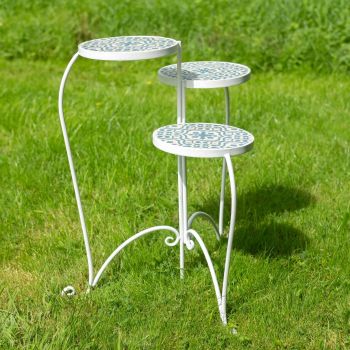 Mosaic Folding Plant Stand - L54 x W60 x H65 cm - Blue/White