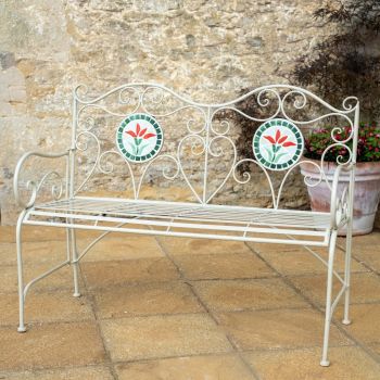 Floral Mosaic Bench - L46 x W115 x H91 cm - Cream