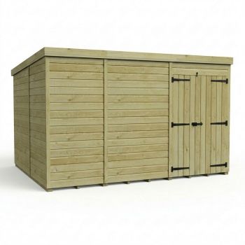 11ft x 10ft Pent Garden Shed Double Door No Windows - Pressure Treated Timber - L335 x W305 x H210 cm - Natural