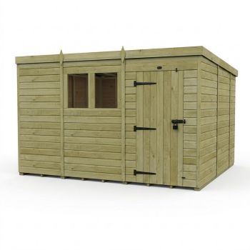 11ft x 10ft Pent Garden Shed Single Door With Windows - Pressure Treated Timber - L335 x W305 x H210 cm - Natural
