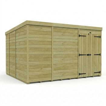 11ft x 9ft Pent Garden Shed Double Door No Windows - Pressure Treated Timber - L335 x W274 x H210 cm - Natural