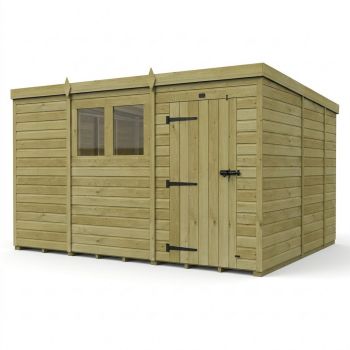 11ft x 9ft Pent Garden Shed Single Door With Windows - Pressure Treated Timber - L335 x W274 x H210 cm - Natural