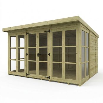 12ft x 10ft Georgian Pent Summer House - Pressure Treated Timber - L366 x W305 x H210 cm - Natural