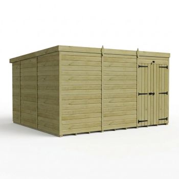 12ft x 10ft Pent Garden Shed Double Door No Windows - Pressure Treated Timber - L366 x W305 x H210 cm - Natural