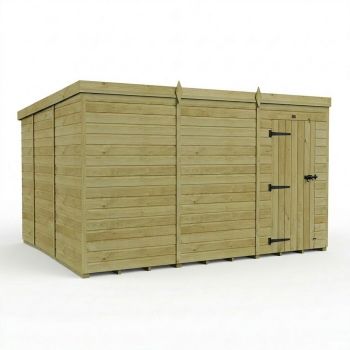 12ft x 10ft Pent Garden Shed Single Door No Windows - Pressure Treated Timber - L366 x W305 x H210 cm - Natural
