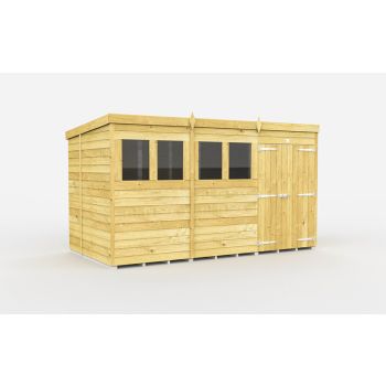 12 x 6 Feet Pent Shed - Double Door With Windows - Wood - L178 x W358 x H201 cm