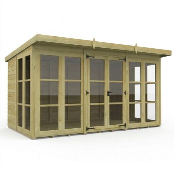 12ft x 7ft Georgian Pent Summer House - Pressure Treated Timber - L366 x W213 x H210 cm - Natural
