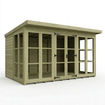 12ft x 8ft Georgian Pent Summer House - Pressure Treated Timber - L366 x W244 x H210 cm - Natural