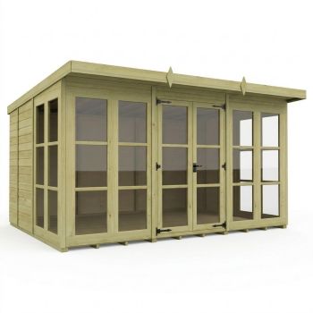 12ft x 9ft Georgian Pent Summer House - Pressure Treated Timber - L366 x W274 x H210 cm - Natural