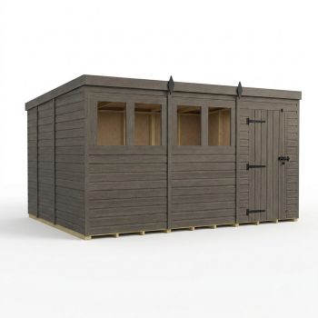 12ft x 9ft Composite Pent Garden Shed Single Door With Windows - Composite - L366 x W274 x H210 cm - Grey