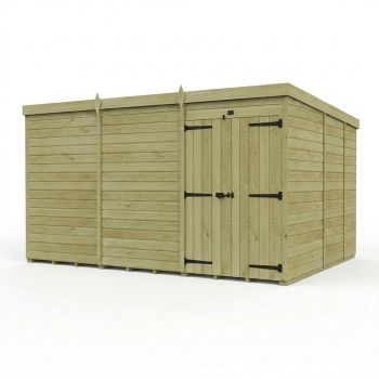 12ft x 9ft Pent Garden Shed Double Door No Windows - Pressure Treated Timber - L366 x W274 x H210 cm - Natural